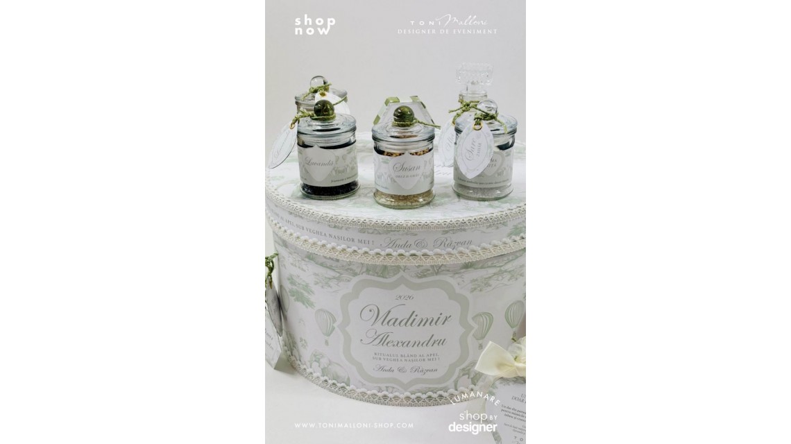 Set prima băiță Green Safari personalizat băiat ritual după botez cu nașii 17